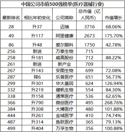 中国公司市值500强榜单